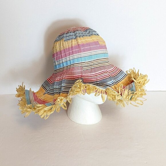 Filippo Catarzi The Hats Company Sun Bucket Hat Rainbow Stripe Fringe Wire Rim - Picture 5 of 5